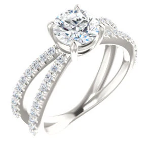 Cubic Zirconia Engagement Ring- The Yasmeen (Customizable Round Cut Style with Wide X-Split Pavé Band) - Image 2