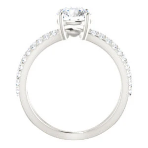 Cubic Zirconia Engagement Ring- The Yasmeen (Customizable Round Cut Style with Wide X-Split Pavé Band) - Image 3