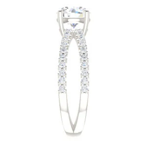 Cubic Zirconia Engagement Ring- The Yasmeen (Customizable Round Cut Style with Wide X-Split Pavé Band) - Image 5