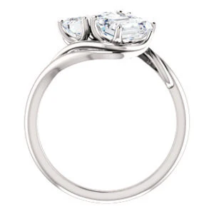 Cubic Zirconia Engagement Ring- The Yuli (Customizable 2-stone Emerald Cut Design with Artisan Bypass Split Band) - Image 3