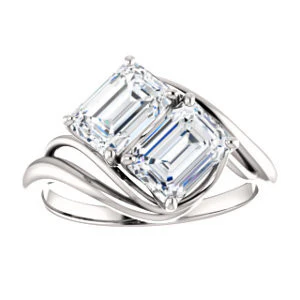 Cubic Zirconia Engagement Ring- The Yuli (Customizable 2-stone Emerald Cut Design with Artisan Bypass Split Band) - Image 4