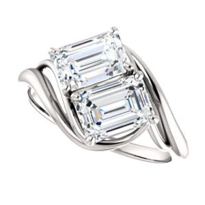 Cubic Zirconia Engagement Ring- The Yuli (Customizable 2-stone Emerald Cut Design with Artisan Bypass Split Band) - Image 6