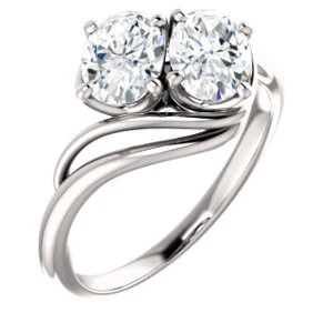 Cubic Zirconia Engagement Ring- The Yuli (Customizable 2-stone Oval Cut Design with Artisan Bypass Split Band) - Image 2