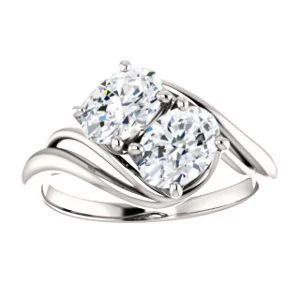 Cubic Zirconia Engagement Ring- The Yuli (Customizable 2-stone Oval Cut Design with Artisan Bypass Split Band) - Image 4