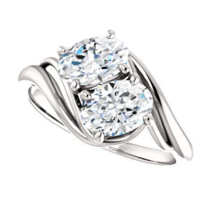 Cubic Zirconia Engagement Ring- The Yuli (Customizable 2-stone Oval Cut Design with Artisan Bypass Split Band) - Image 6