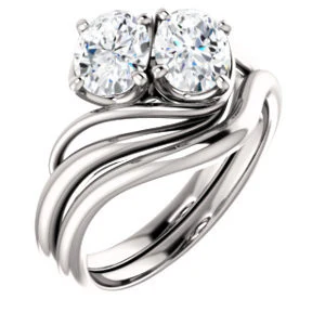Cubic Zirconia Engagement Ring- The Yuli (Customizable 2-stone Oval Cut Design with Artisan Bypass Split Band) - Image 7