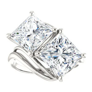 Cubic Zirconia Engagement Ring- The Yuli (Customizable 2-stone Princess Cut Design with Artisan Bypass Split Band) - Image 4