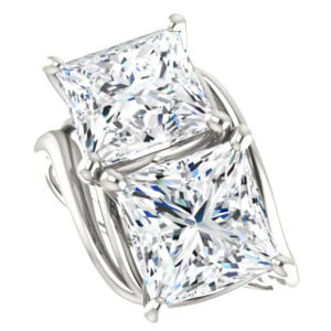 Cubic Zirconia Engagement Ring- The Yuli (Customizable 2-stone Princess Cut Design with Artisan Bypass Split Band) - Image 6
