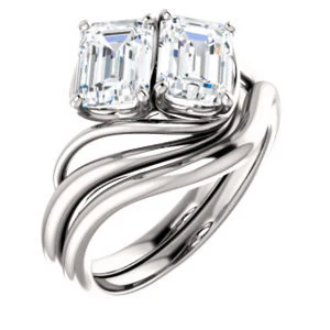Cubic Zirconia Engagement Ring- The Yuli (Customizable 2-stone Radiant Cut Design with Artisan Bypass Split Band) - Image 7