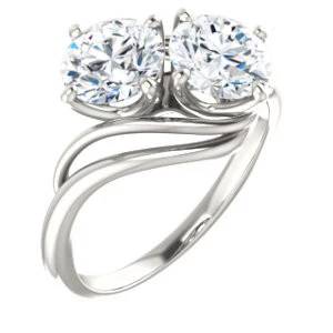 Cubic Zirconia Engagement Ring- The Yuli (Customizable 2-stone Round Cut Design with Artisan Bypass Split Band) - Image 2