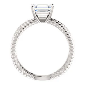 Cubic Zirconia Engagement Ring- The Zaylee (Customizable Emerald Cut Solitaire with Wide Rope-Braiding "X" Split Band) - Image 3