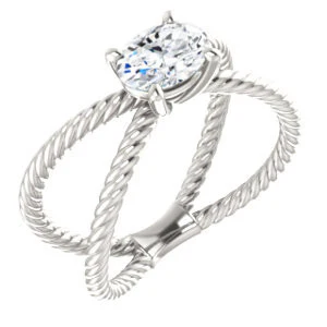 Cubic Zirconia Engagement Ring- The Zaylee (Customizable Oval Cut Solitaire with Wide Rope-Braiding "X" Split Band) - Image 2
