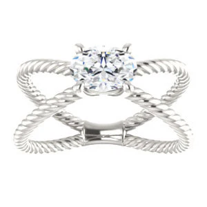 Cubic Zirconia Engagement Ring- The Zaylee (Customizable Oval Cut Solitaire with Wide Rope-Braiding "X" Split Band) - Image 4
