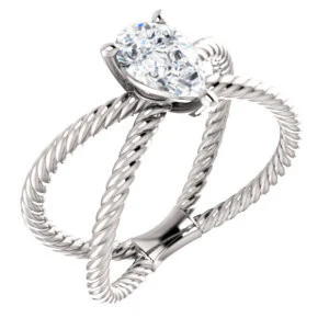 Cubic Zirconia Engagement Ring- The Zaylee (Customizable Pear Cut Solitaire with Wide Rope-Braiding "X" Split Band) - Image 2