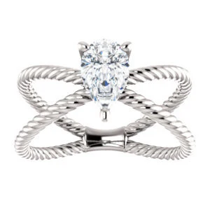 Cubic Zirconia Engagement Ring- The Zaylee (Customizable Pear Cut Solitaire with Wide Rope-Braiding "X" Split Band) - Image 4