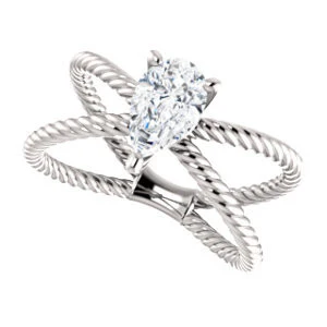Cubic Zirconia Engagement Ring- The Zaylee (Customizable Pear Cut Solitaire with Wide Rope-Braiding "X" Split Band) - Image 6