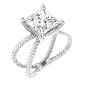 Cubic Zirconia Engagement Ring- The Zaylee (Customizable Princess Cut Solitaire with Wide Rope-Braiding "X" Split Band) - Image 2