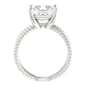 Cubic Zirconia Engagement Ring- The Zaylee (Customizable Princess Cut Solitaire with Wide Rope-Braiding "X" Split Band) - Image 3