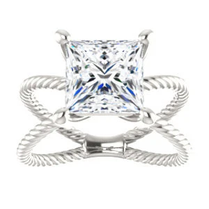 Cubic Zirconia Engagement Ring- The Zaylee (Customizable Princess Cut Solitaire with Wide Rope-Braiding "X" Split Band) - Image 4
