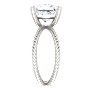 Cubic Zirconia Engagement Ring- The Zaylee (Customizable Princess Cut Solitaire with Wide Rope-Braiding "X" Split Band) - Image 5