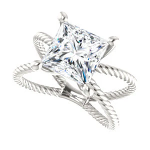 Cubic Zirconia Engagement Ring- The Zaylee (Customizable Princess Cut Solitaire with Wide Rope-Braiding "X" Split Band) - Image 6