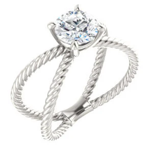 Cubic Zirconia Engagement Ring- The Zaylee (Customizable Round Cut Solitaire with Wide Rope-Braiding "X" Split Band) - Image 2
