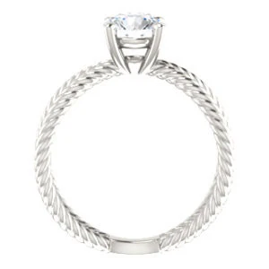 Cubic Zirconia Engagement Ring- The Zaylee (Customizable Round Cut Solitaire with Wide Rope-Braiding "X" Split Band) - Image 3