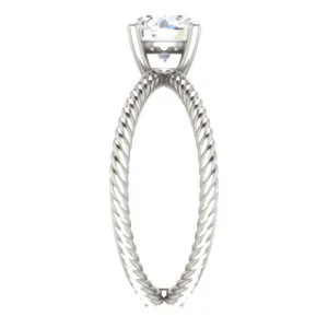 Cubic Zirconia Engagement Ring- The Zaylee (Customizable Round Cut Solitaire with Wide Rope-Braiding "X" Split Band) - Image 5