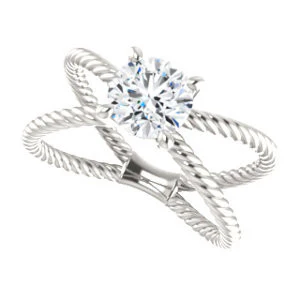 Cubic Zirconia Engagement Ring- The Zaylee (Customizable Round Cut Solitaire with Wide Rope-Braiding "X" Split Band) - Image 6