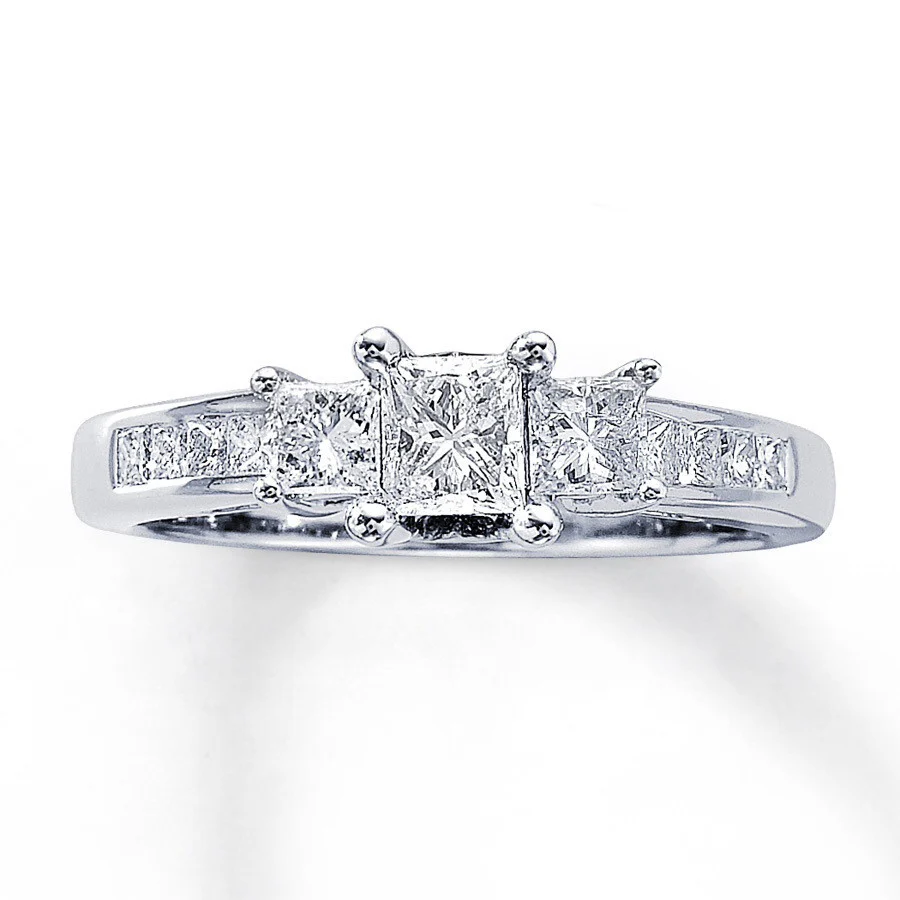 Cubic Zirconia Engagement Ring- The Celeste (1 Carat TCW 3-Stone Princess Cut) - Image 3