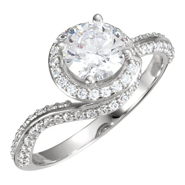 Cubic Zirconia Engagement Ring- The Christine (Unique Round Cut with Pave Band) - Image 3