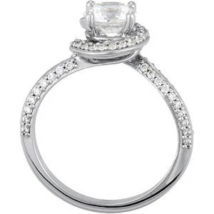 Cubic Zirconia Engagement Ring- The Christine (Unique Round Cut with Pave Band) - Image 4