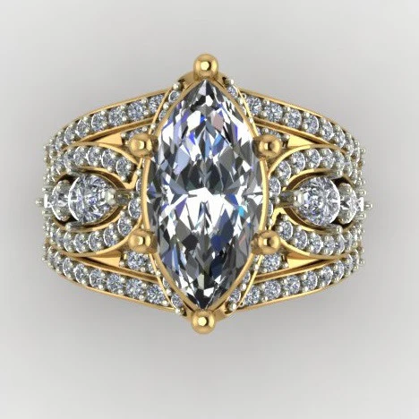 CZ Wedding Set, Style 11-06 feat The Donella Vintage Engagement Ring (6.68 TCW Marquise Cut) 3 ring set - Image 3