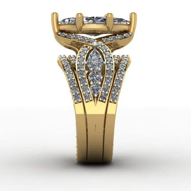 CZ Wedding Set, Style 11-06 feat The Donella Vintage Engagement Ring (6.68 TCW Marquise Cut) 3 ring set - Image 4
