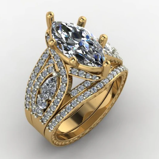 CZ Wedding Set, Style 11-06 feat The Donella Vintage Engagement Ring (6.68 TCW Marquise Cut) 3 ring set - Image 6