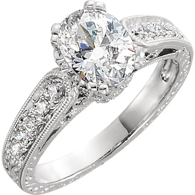 Cubic Zirconia Engagement Ring- The ________ Naming Rights 69-822 (1.33 Carat Vintage Oval-cut with Filigree & Peekaboo Accents) - Image 3