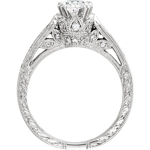 Cubic Zirconia Engagement Ring- The ________ Naming Rights 69-822 (1.33 Carat Vintage Oval-cut with Filigree & Peekaboo Accents) - Image 5
