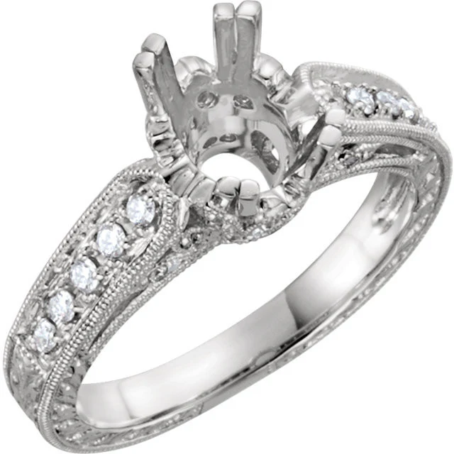 Cubic Zirconia Engagement Ring- The ________ Naming Rights 69-822 (1.33 Carat Vintage Oval-cut with Filigree & Peekaboo Accents) - Image 6